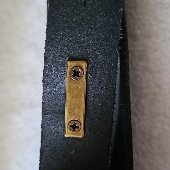 Men's Unique Black Leather Brass Buckle & Loop Closure Sz L - Picture 9 of 10